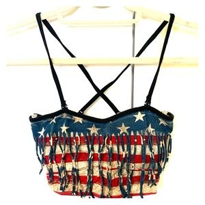 Hot Topic American Flag Distressed Crop Top